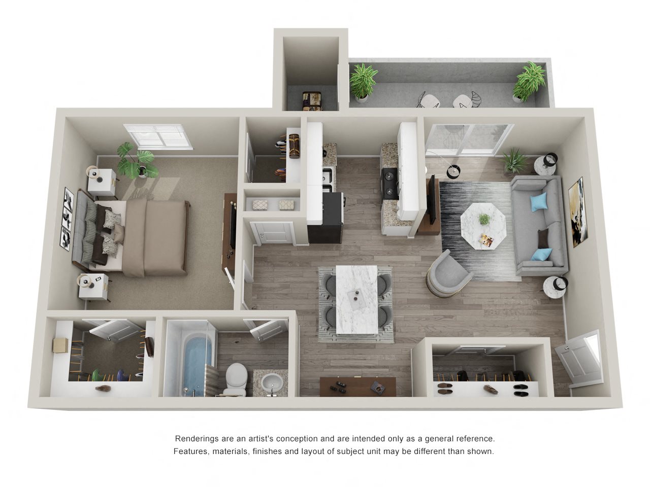 A1: 1 Bed 1 Bath floor plan
